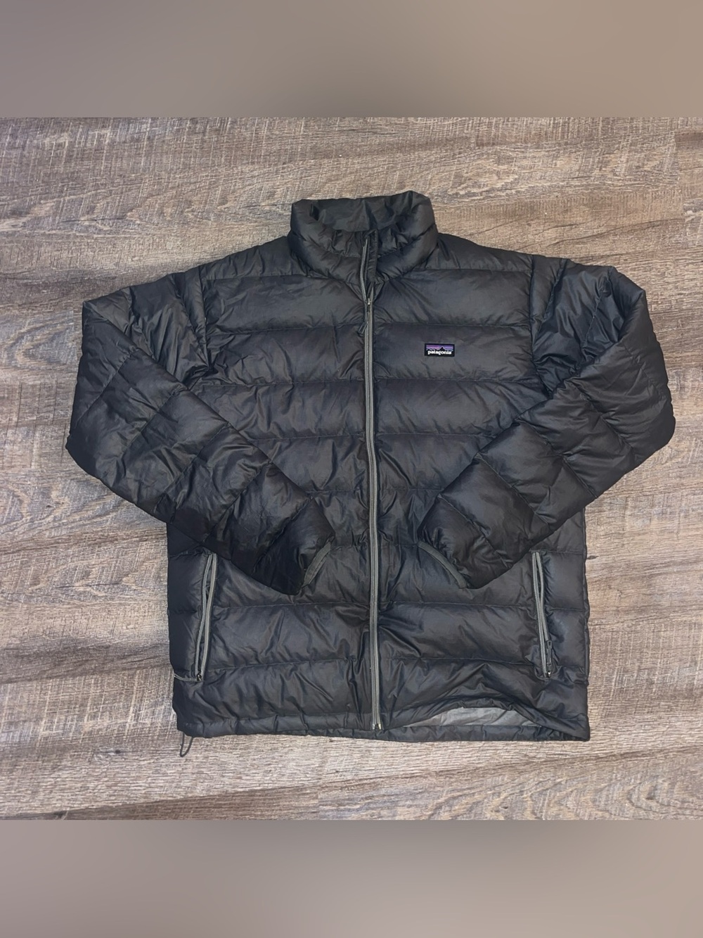 Patagonia Jacket Men's Goose Down Sweater Puffer Coat Large Gray Full Zip Puff